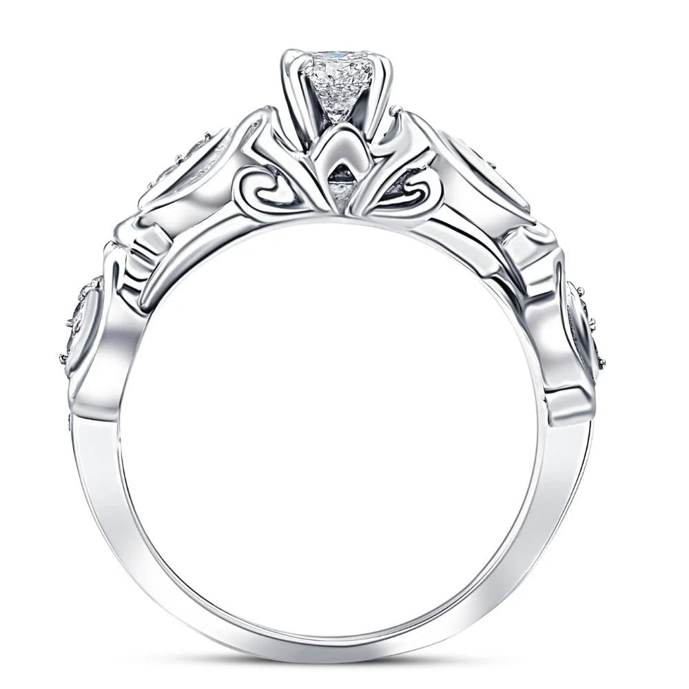 Vintage Diamond Engagement Ring 14K White Gold V779536