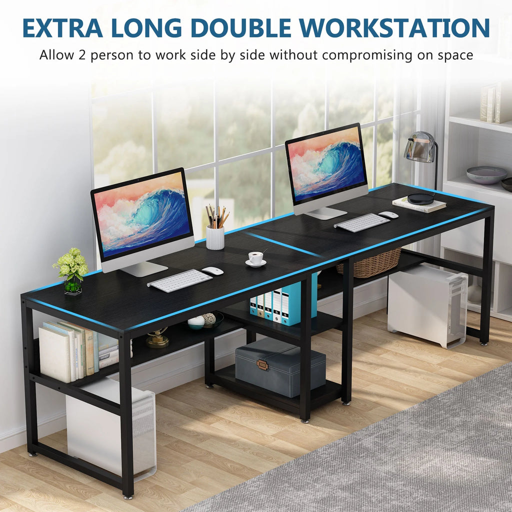 78.7" Double Desk with Shelf O13109