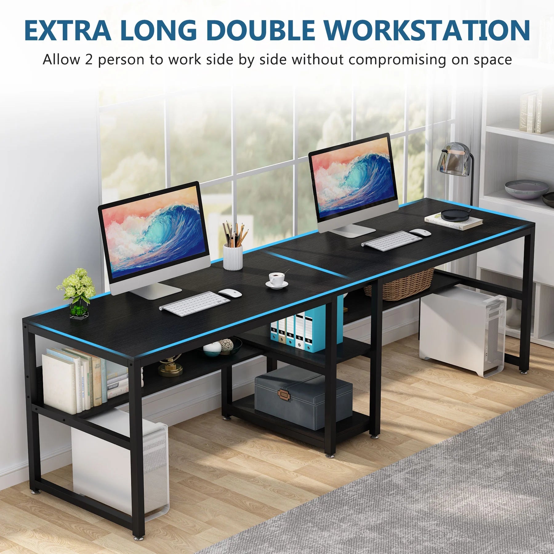 78.7" Double Desk with Shelf O13109