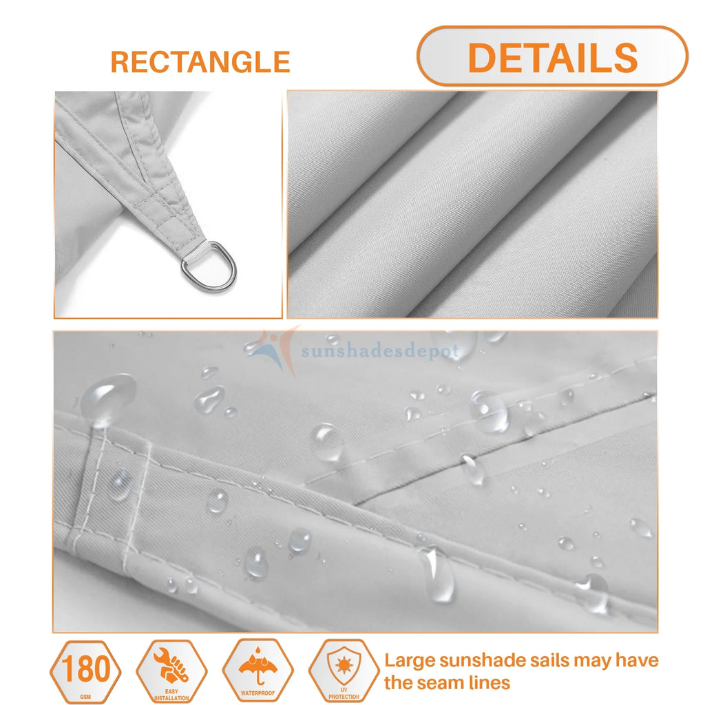 16 FT x 23 FT Rectangle Waterproof Knitted Shade Sail Curved Edge Light Grey 180 GSM UV Block Shade Fabric Canopy Replacement M14409