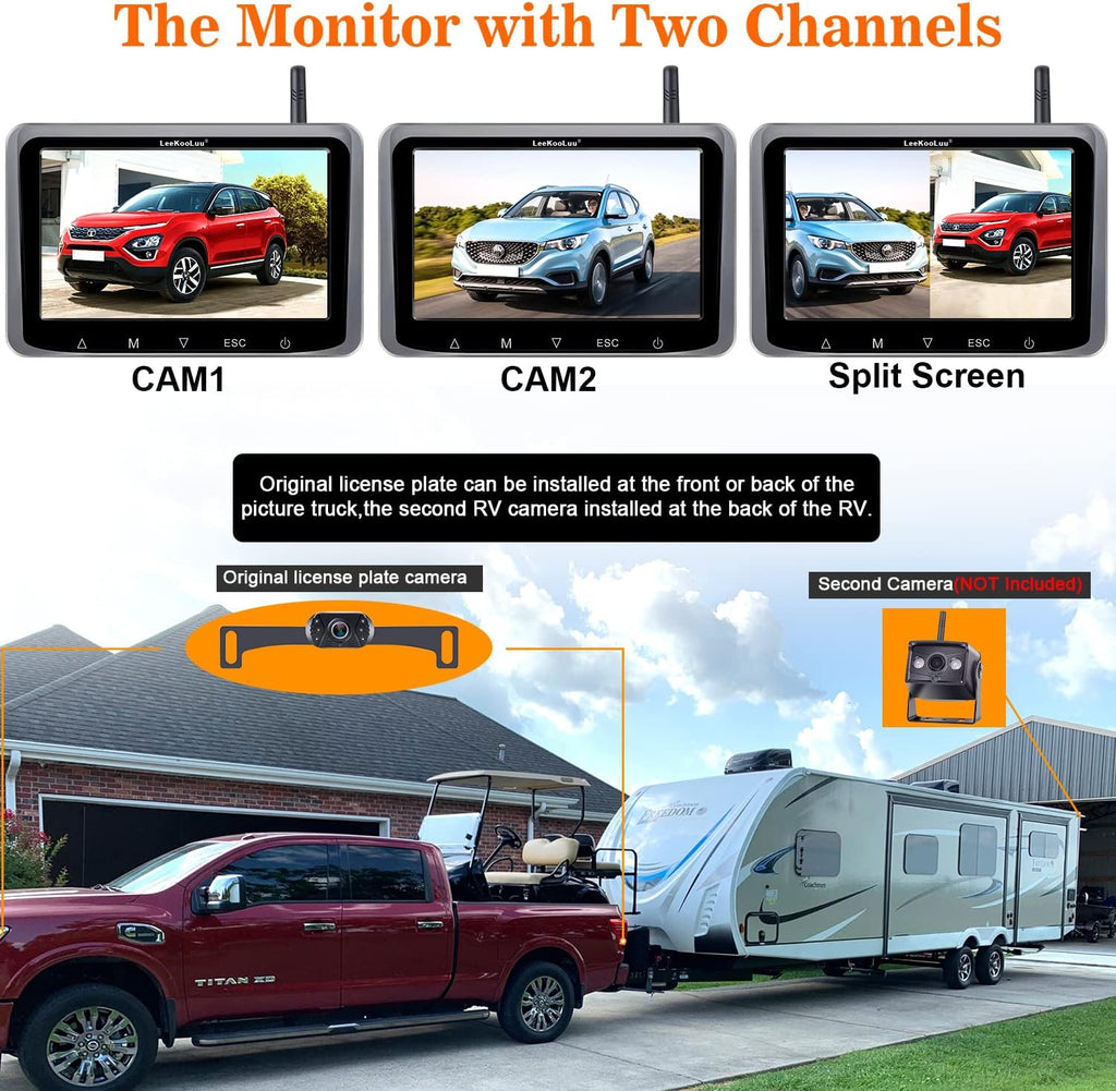 Wireless Backup Camera HD 1080P 5 Inch Monitor Touch Key Screen WiFi Rear View System Two Channels V79845