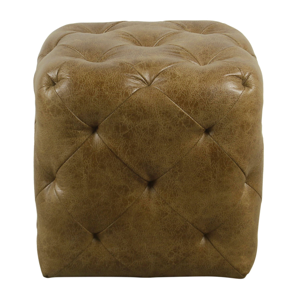 Distressed Brown Faux Leather Ottoman O4085