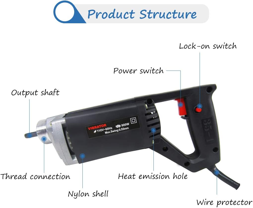 110V Electric Hand Held Concrete Vibrator 5ft 800W I4828