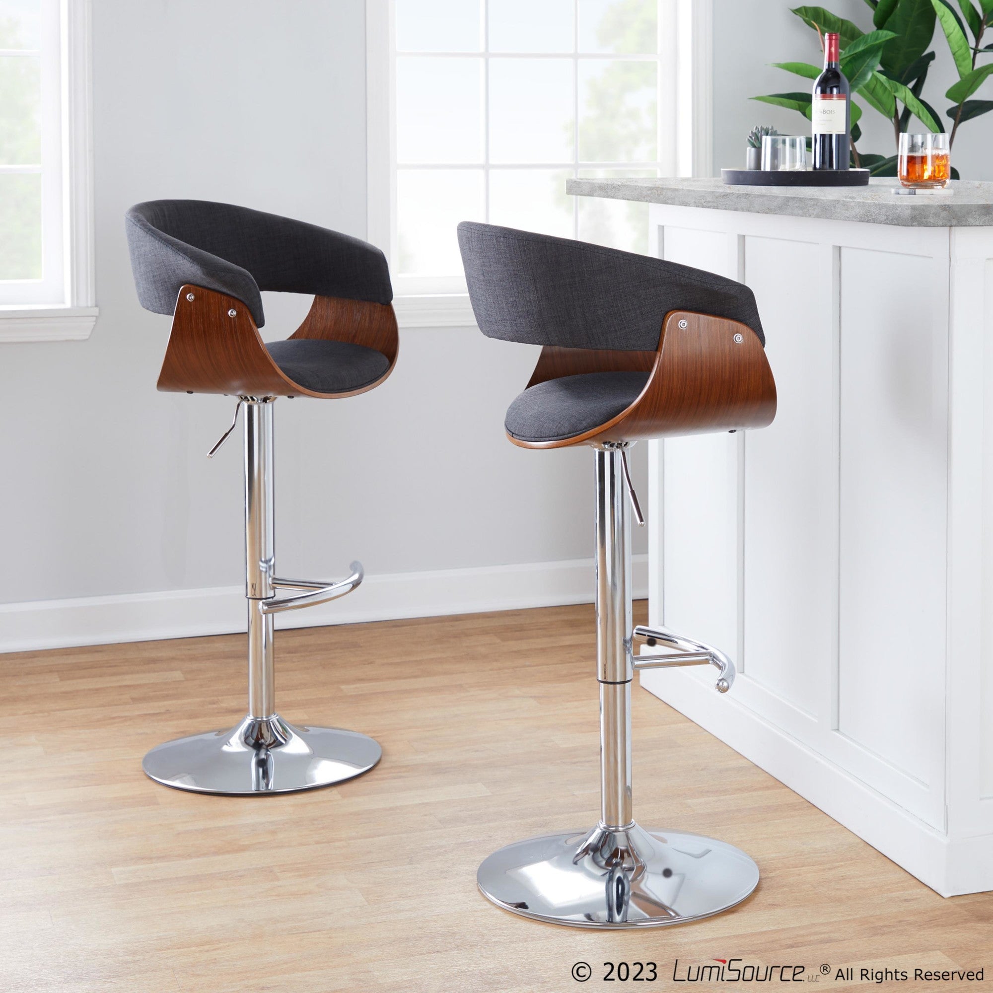 Mid-Century Modern Adjustable Height Barstool with Swivel, Set of 2 M22502