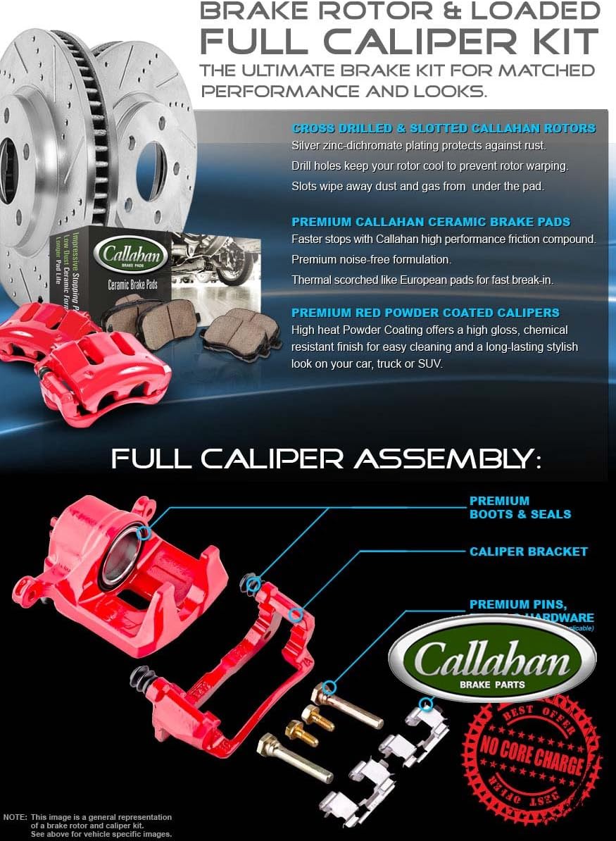 Powder Coated Red Calipers Rotors Ceramic Pads Kit S145