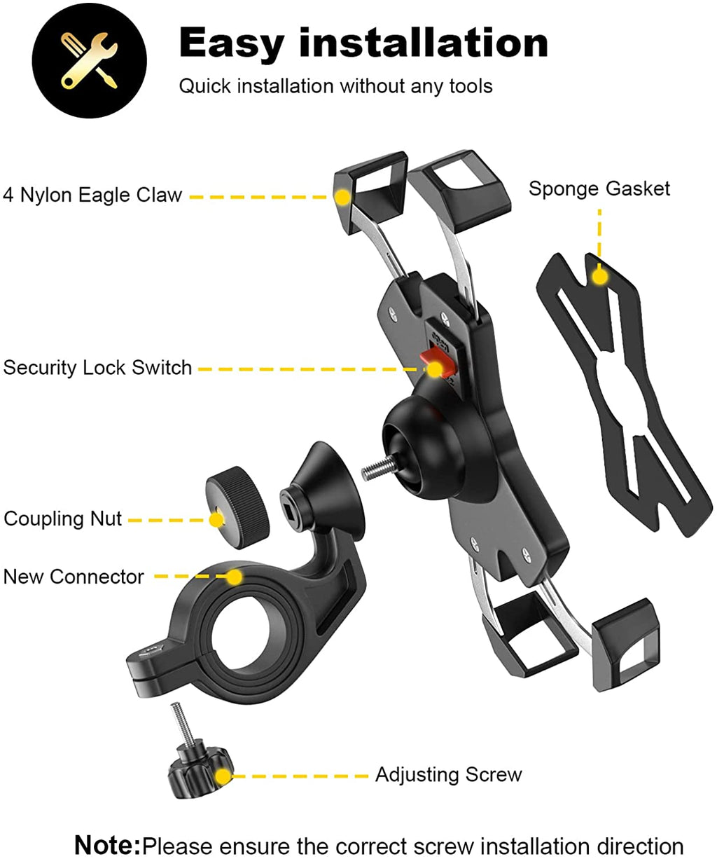 Bike Phone Mount with Stainless Steel Clamp Arms 360° Rotation X8036