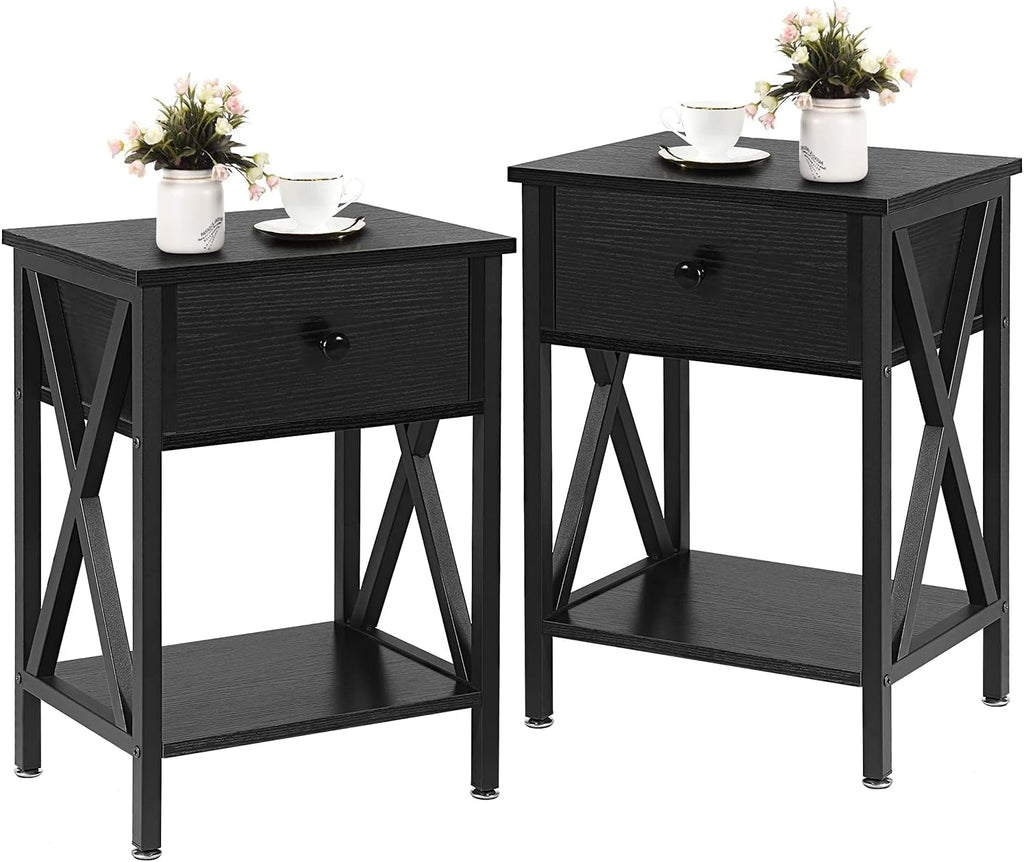 Antique Black Set of 2 End Side Table with Storage Cabinet K66236
