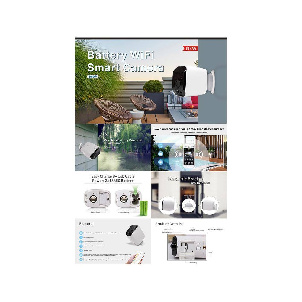 1080p Wi-Fi Battery IP Camera, Black Z7476