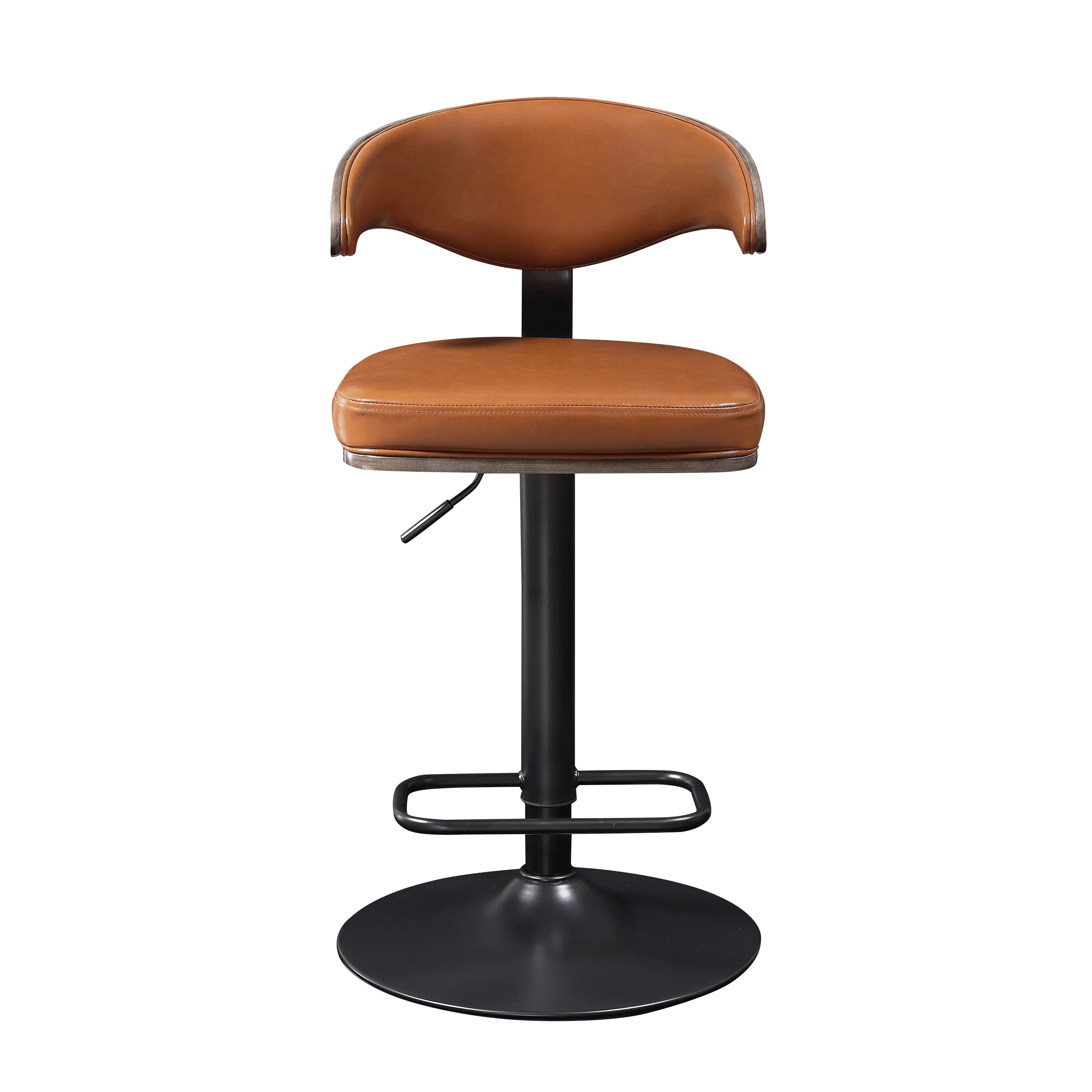 Retro Bar Stools, 360 Degree Swivel Height Adjustable, Faux Leather Steel Legs, Brown N576