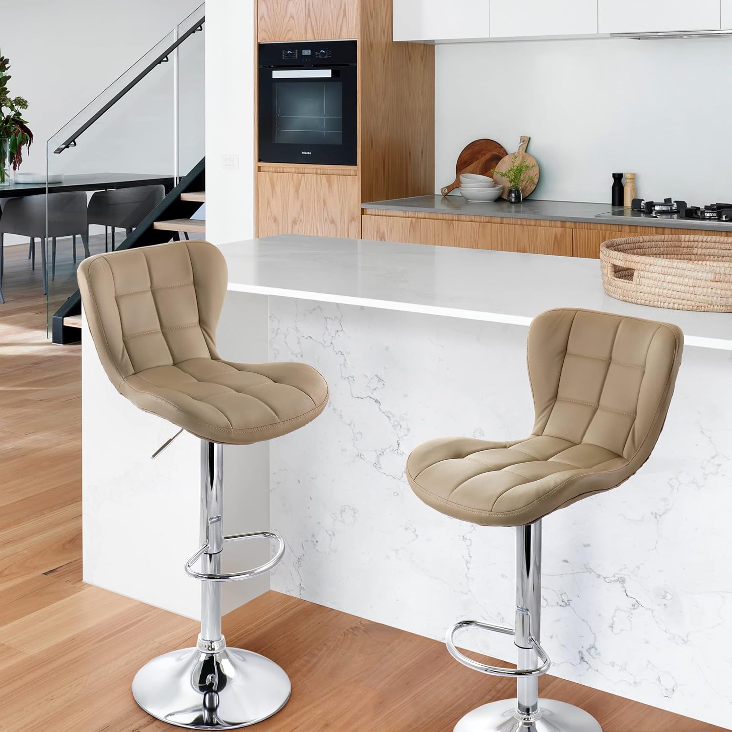 2 Piece Adjustable Faux Leather Bar Stool with Chrome Base K341813