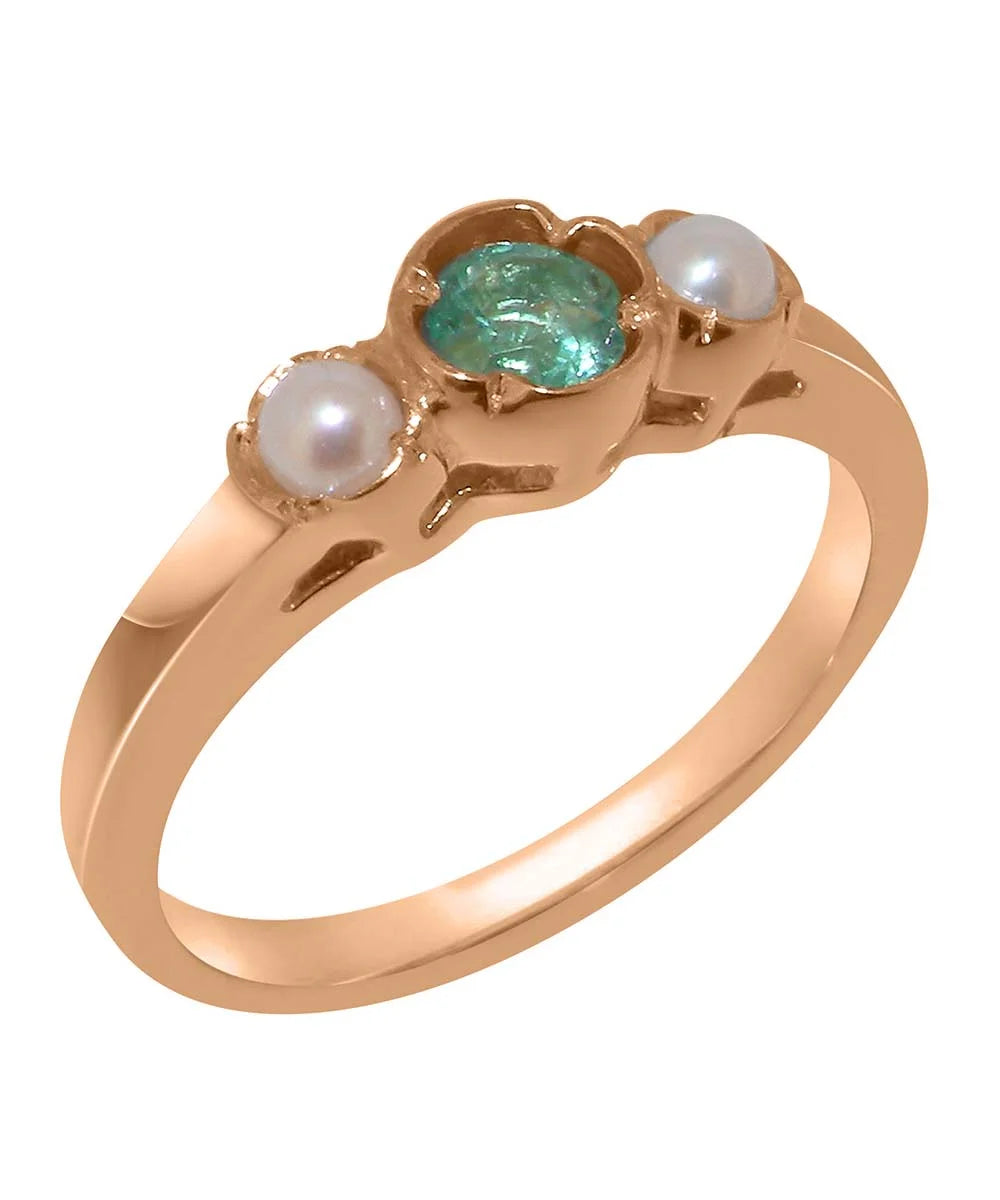 9k Rose Gold Emerald Cultured Pearl Ring P42319