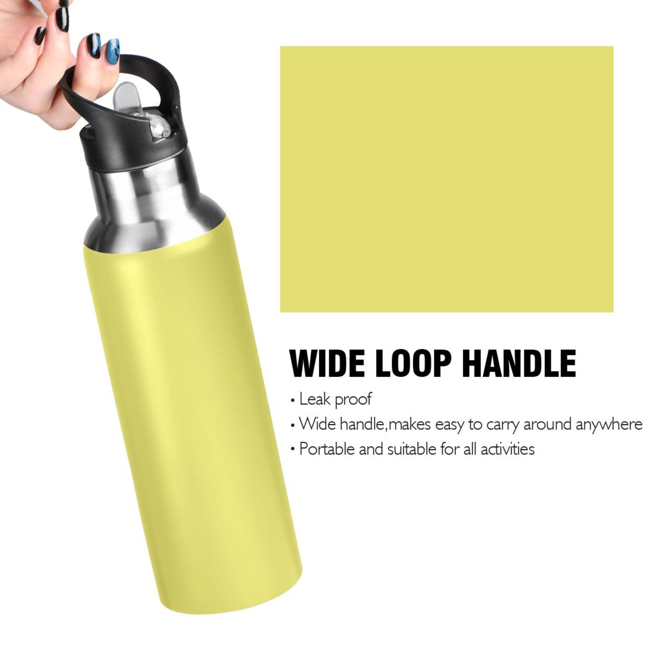 20 OZ Stainless Steel Vacuum Insulated Water Bottle with Straw Lid Y56433