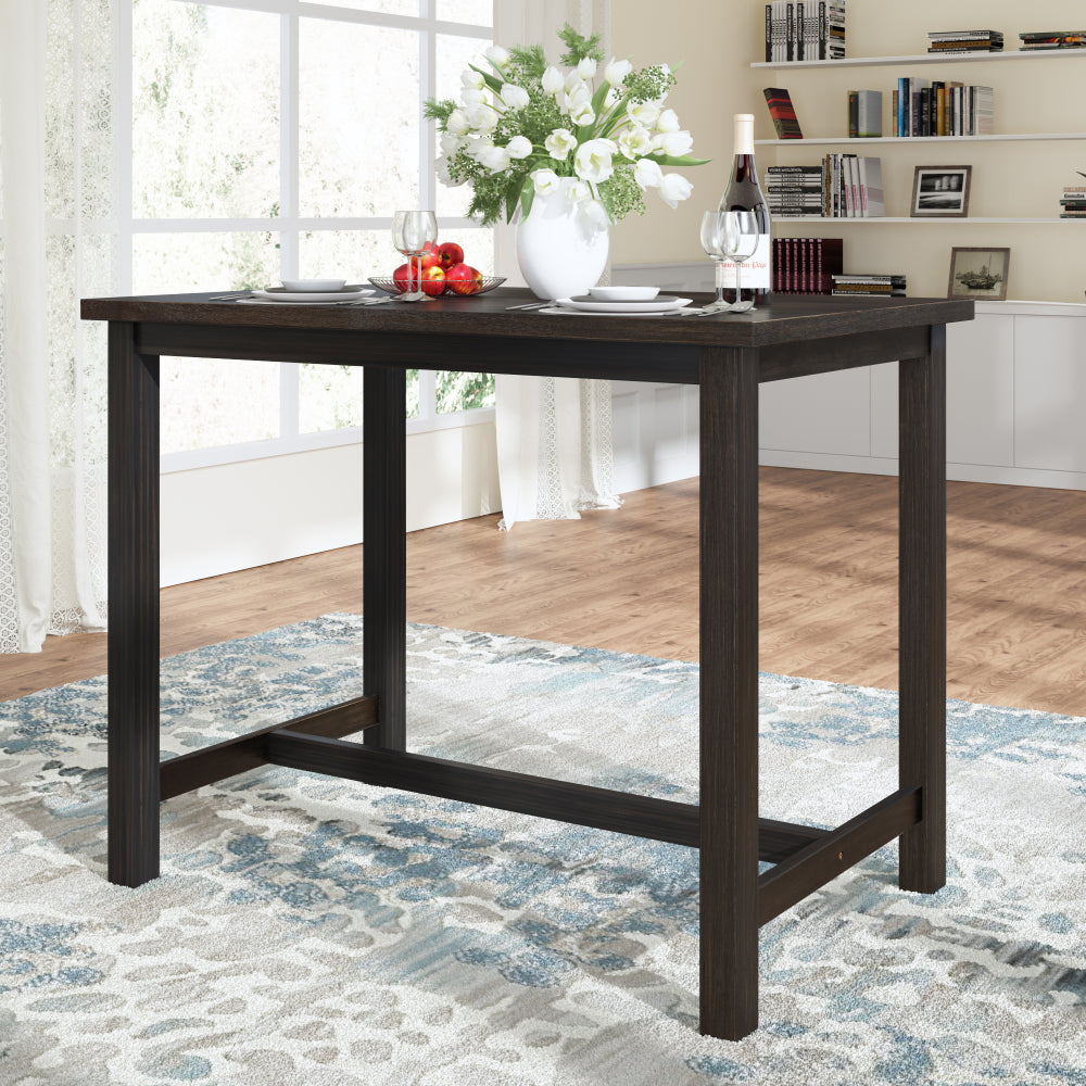 Espresso Beige 5 Piece Rustic Wooden Counter Height Dining Table Set with 4 Upholstered Chairs L938536