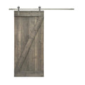 24 in. x 84 in. Weather Gray Stained Solid Knotty Pine Wood Interior Sliding Barn Door with Sliding Hardware Kit Q346359
