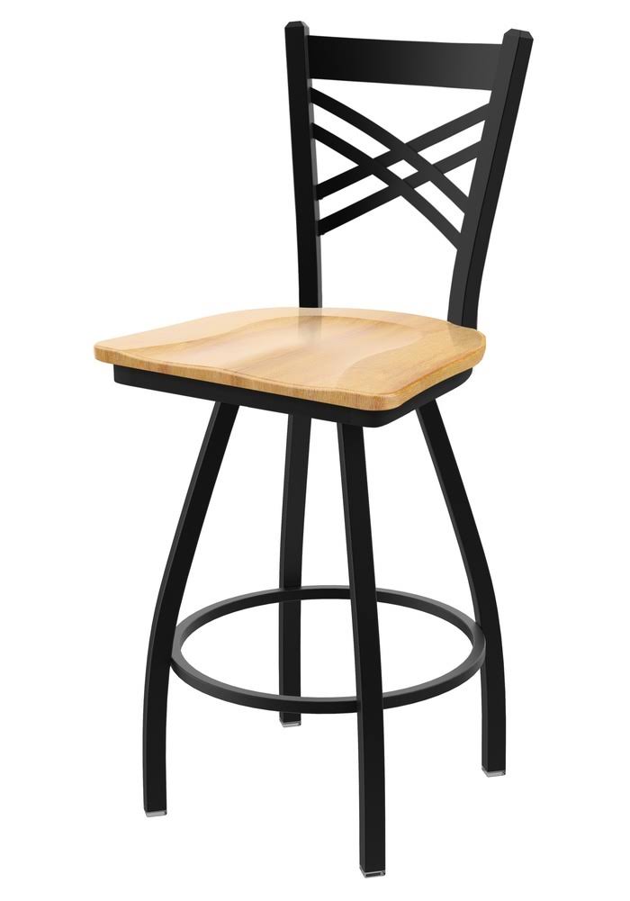 Black Wrinkle Swivel Stool with Natural Maple Seat S13802