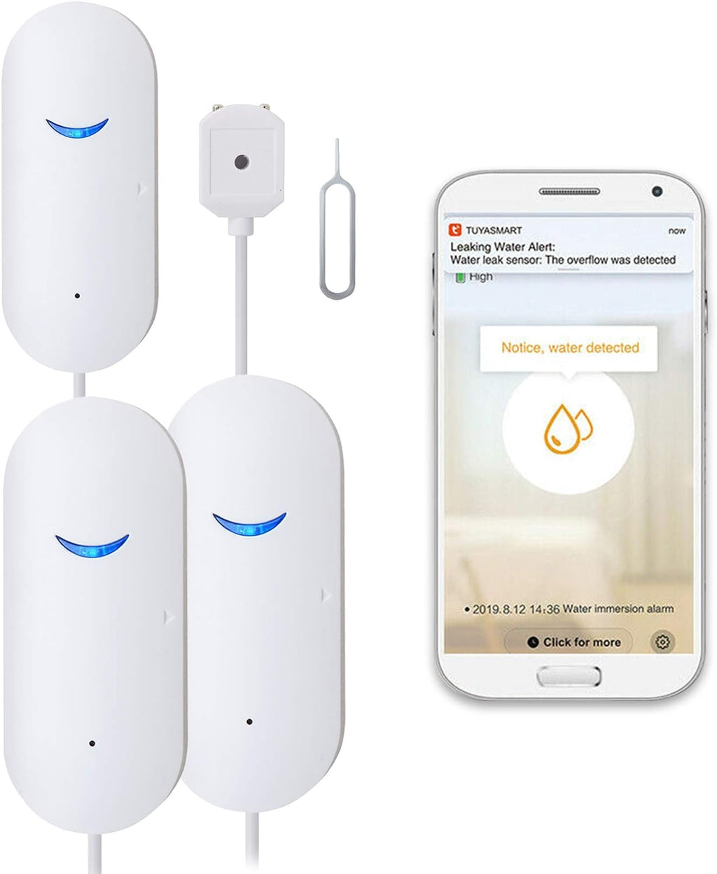 2 Pack WiFi Water Leak Sensor Alarm I294