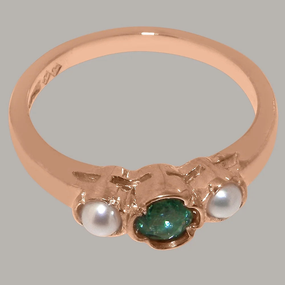 9k Rose Gold Emerald Cultured Pearl Ring P42319