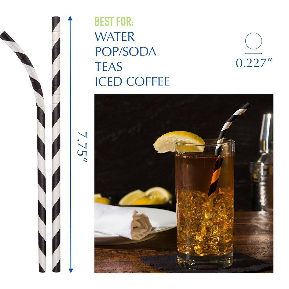 Black White Striped Paper Straw - 4800/Case W49897