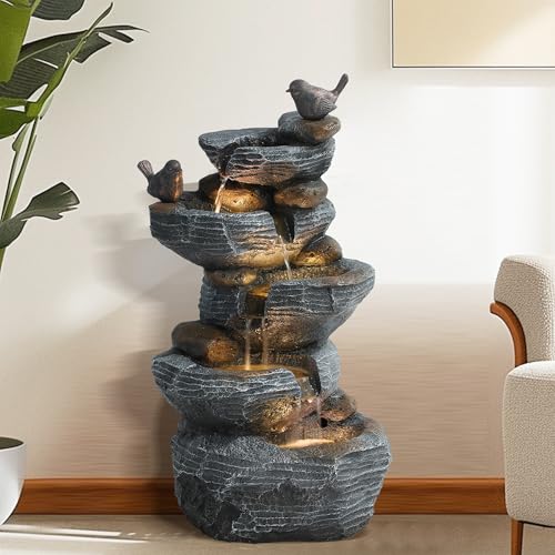 5-Tier Cascading Rock Water Fountain with Lights J3218