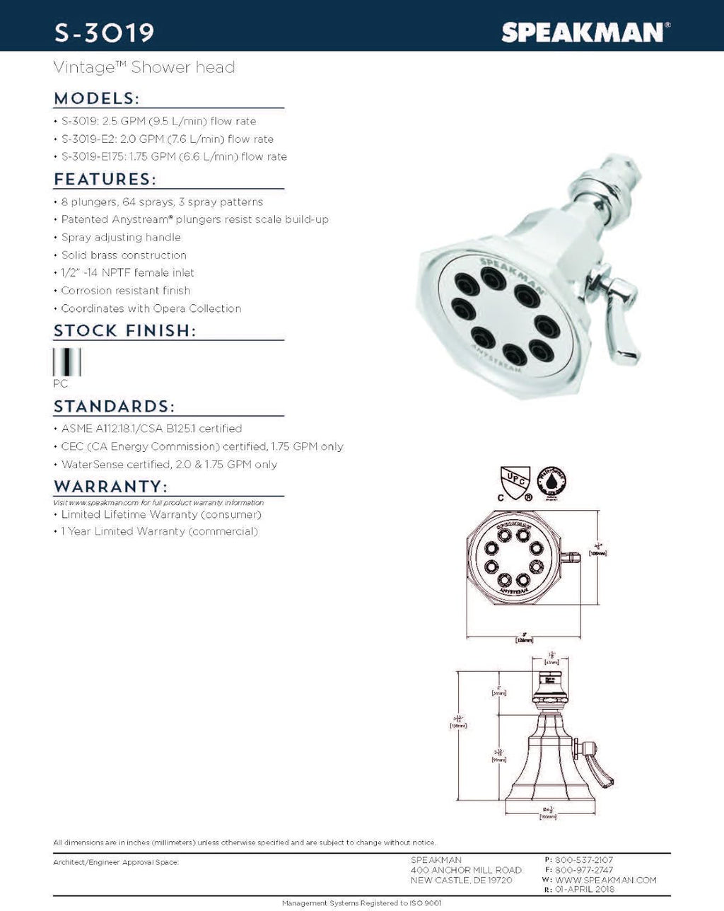 Polished Chrome Shower Head T629