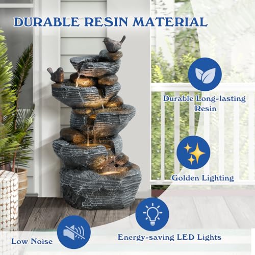 5-Tier Cascading Rock Water Fountain with Lights J3218