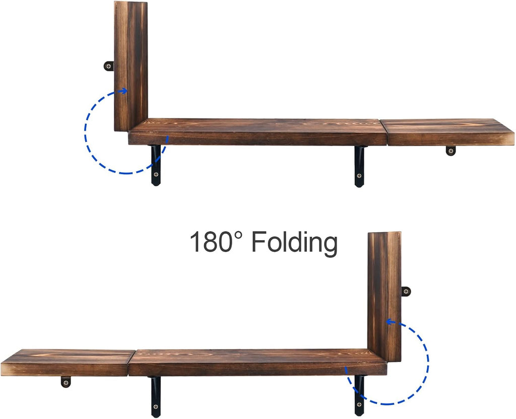 Folding Wood Floating Shelves Wall Mounted Set of 2, Rustic Wood Wall Decor Storage Shelves, 6x31.5x0.75 Inches I75976