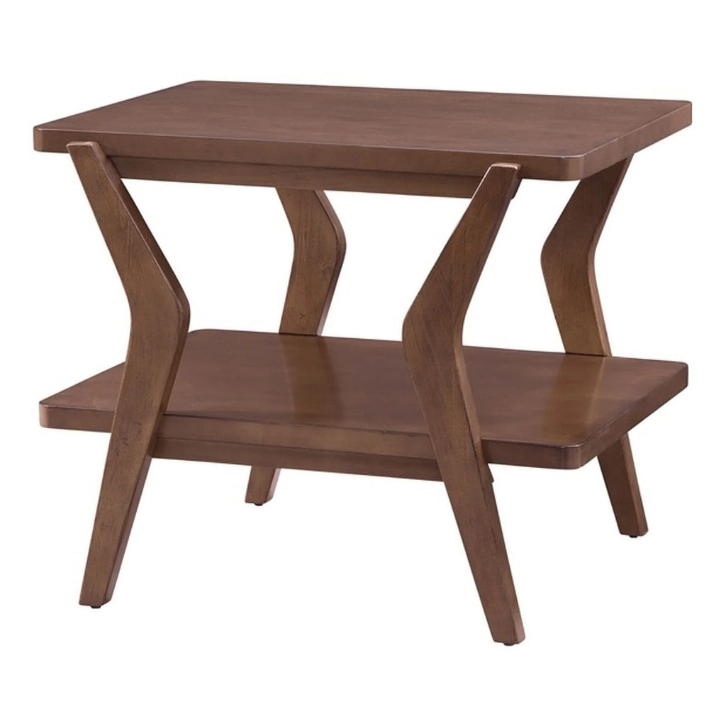 Brown Walnut Wood End Table with Lower Shelf G456176