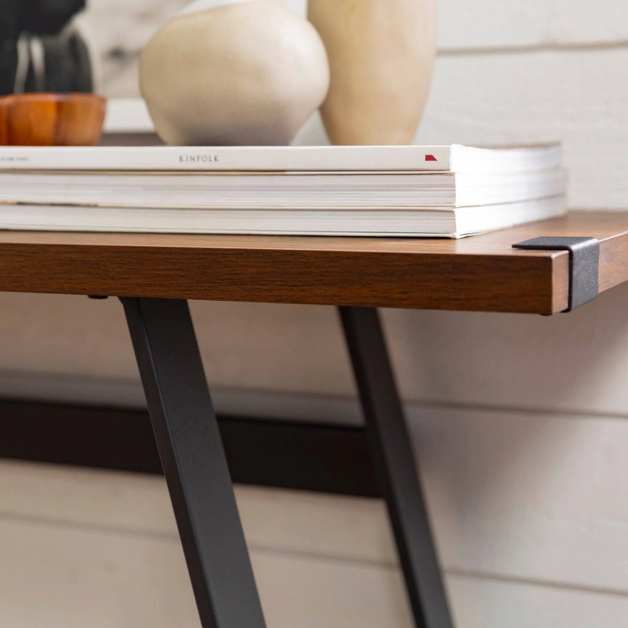 Dark Walnut Metal Entry Table M141989