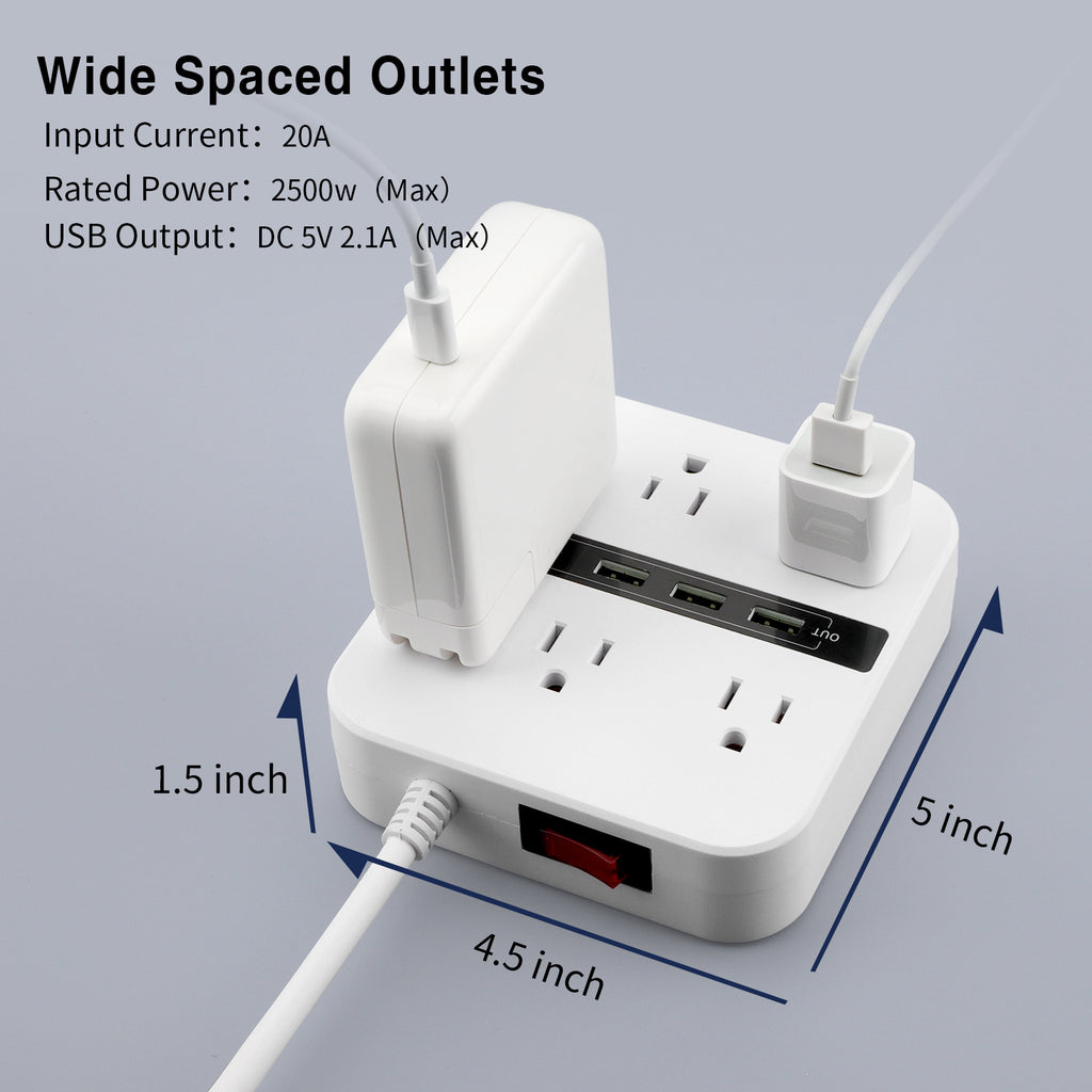 Surge Protector Power Strip with 6 Outlets and 4 USB Ports, 6.6ft White Flat Extension Cord L8242