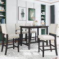 Espresso Beige 5 Piece Rustic Wooden Counter Height Dining Table Set with 4 Upholstered Chairs L938536