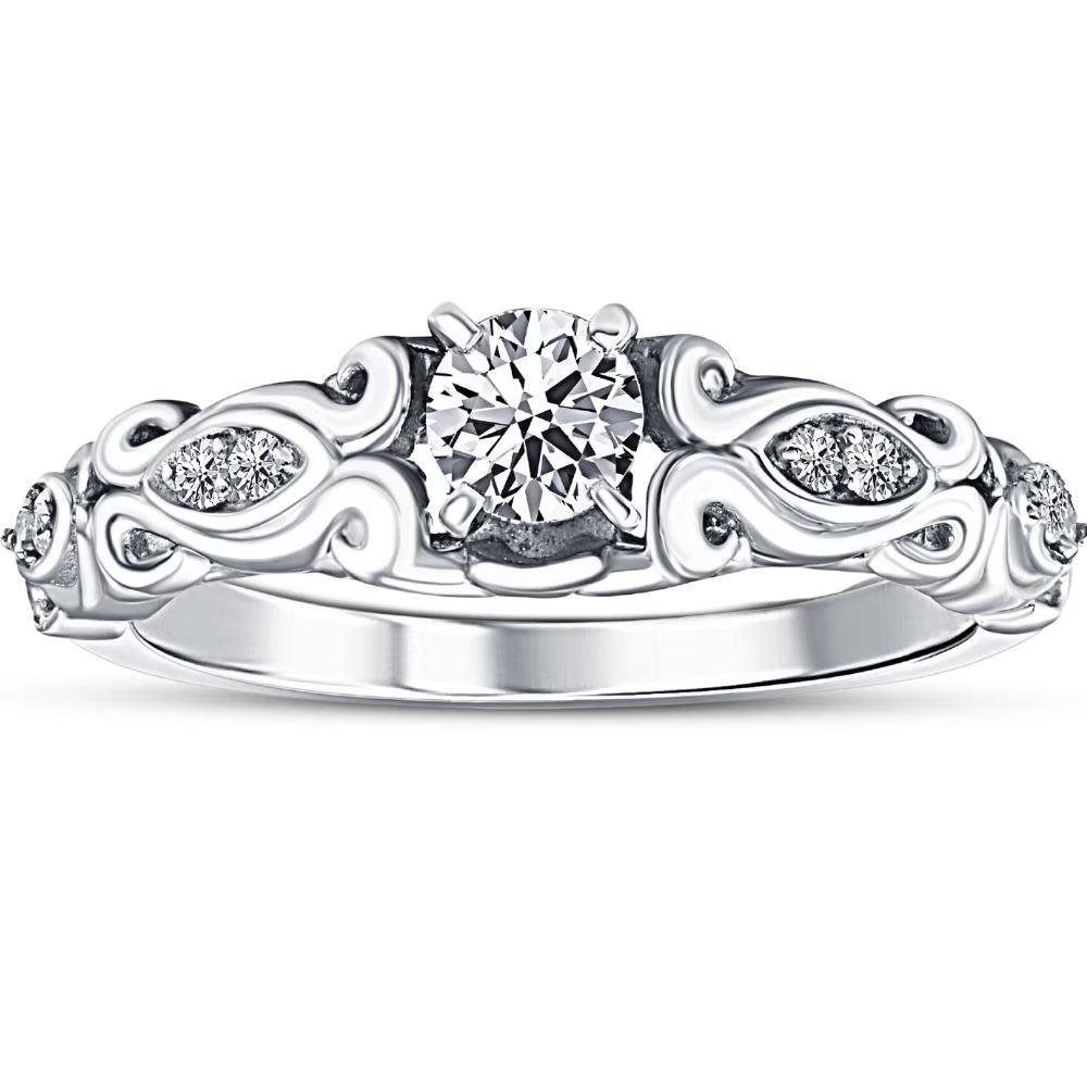 Vintage Diamond Engagement Ring 14K White Gold V779536