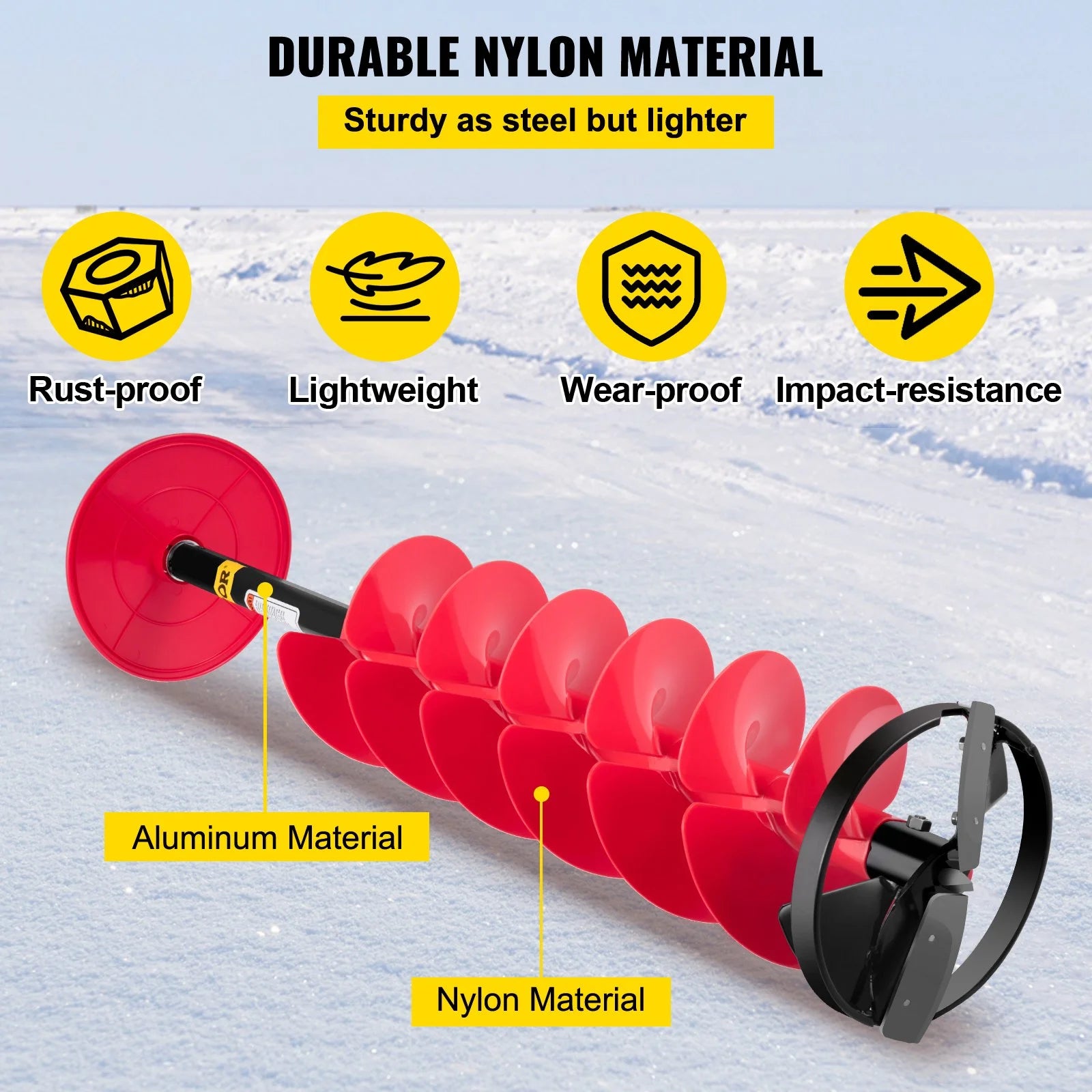 8'' Ice Drill Auger with Nylon Bit and Rubber Handle B124225
