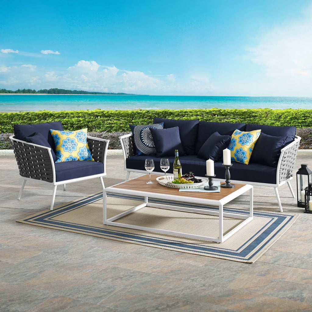 White Navy 3 Piece Aluminum Outdoor Sectional Sofa Set J91308