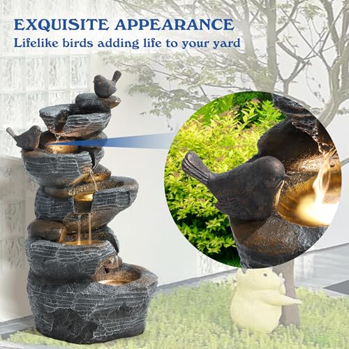 5-Tier Cascading Rock Water Fountain with Lights J3218