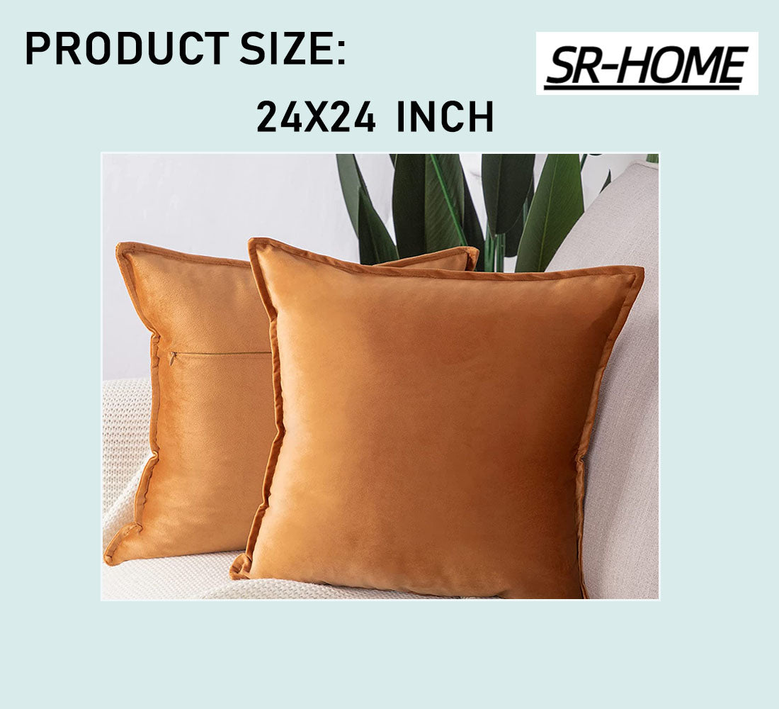 Set of 2 Velvet Decorative Throw Pillow Covers Square with Fringe Cushion Case P4003