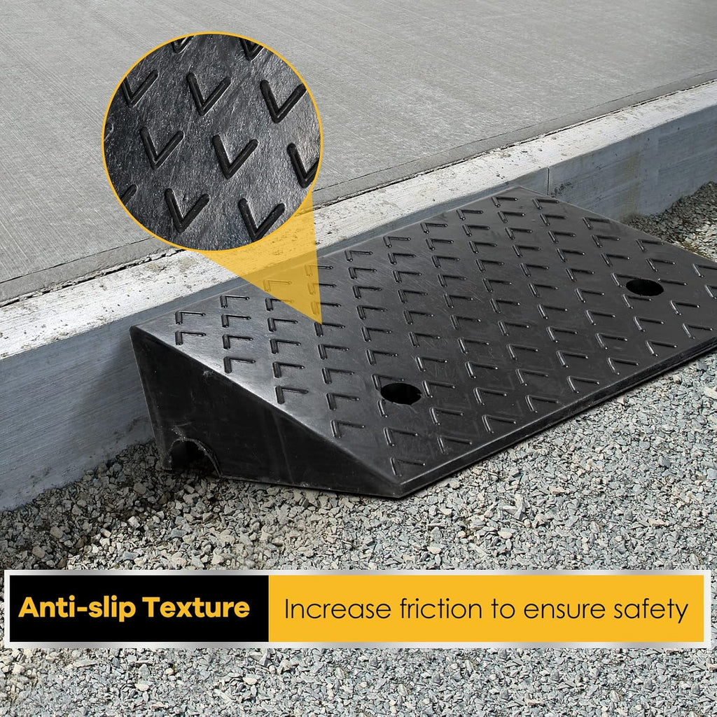 6” Rubber Curb Ramps 2PCS, Heavy Duty 22° Driveway Ramps with 4 Expansion Bolts & Predrilled Holes, Anti-Slip Surface, 6,800 lbs Load Capacity Q845018