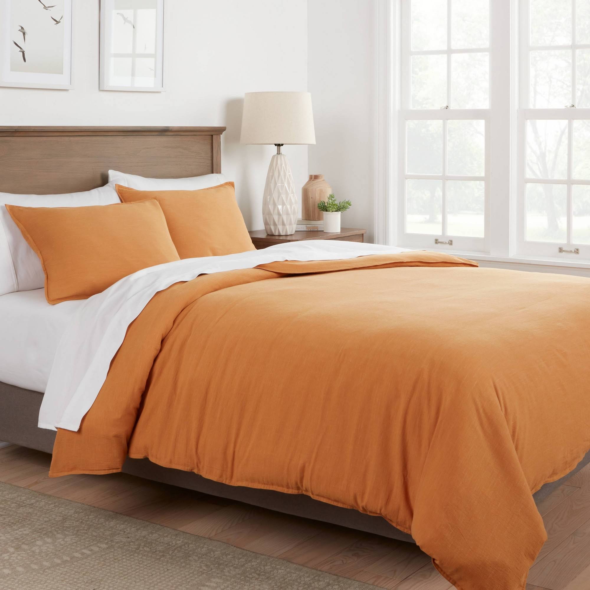 3PC California King Cotton Linen Duvet & Sham Set Mustard B897