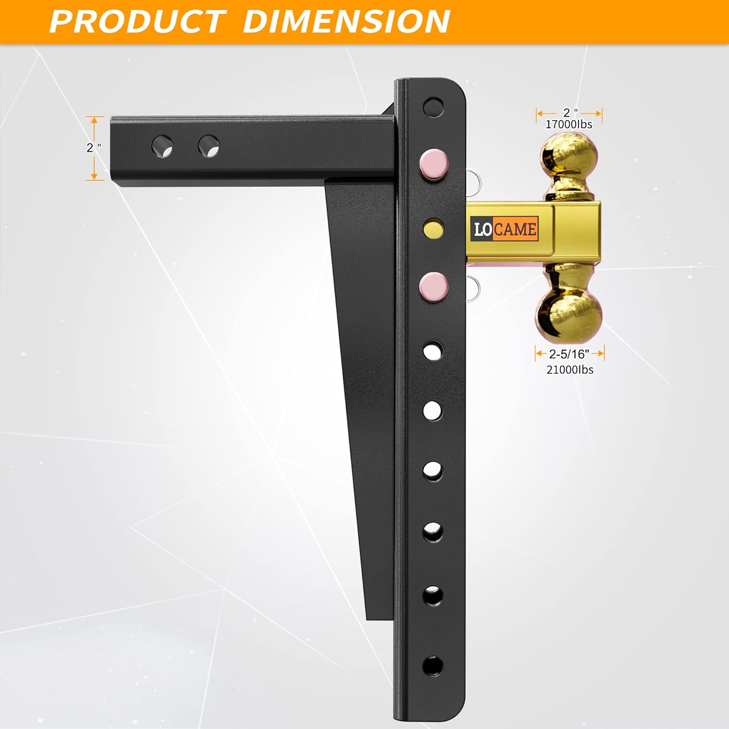 Adjustable Trailer Hitch, 2-Inch Receiver, 15-Inch Drop/Rise, 21,000 LBS GTW, Double Pins, Solid Ball Mount N428