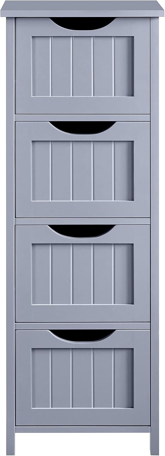Gray 4 Drawer Wood Bathroom Floor Cabinet Pack of 2 W3082