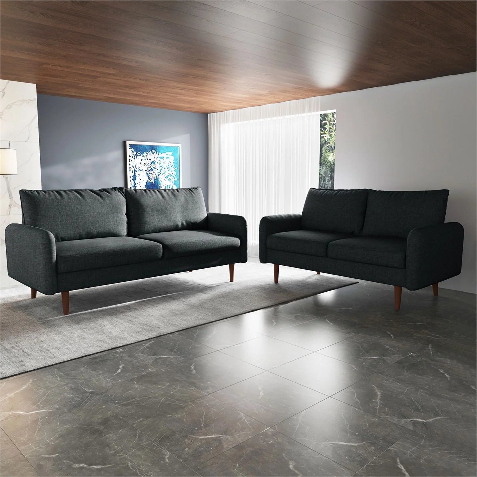 Black Fabric Standard Loveseat Z629