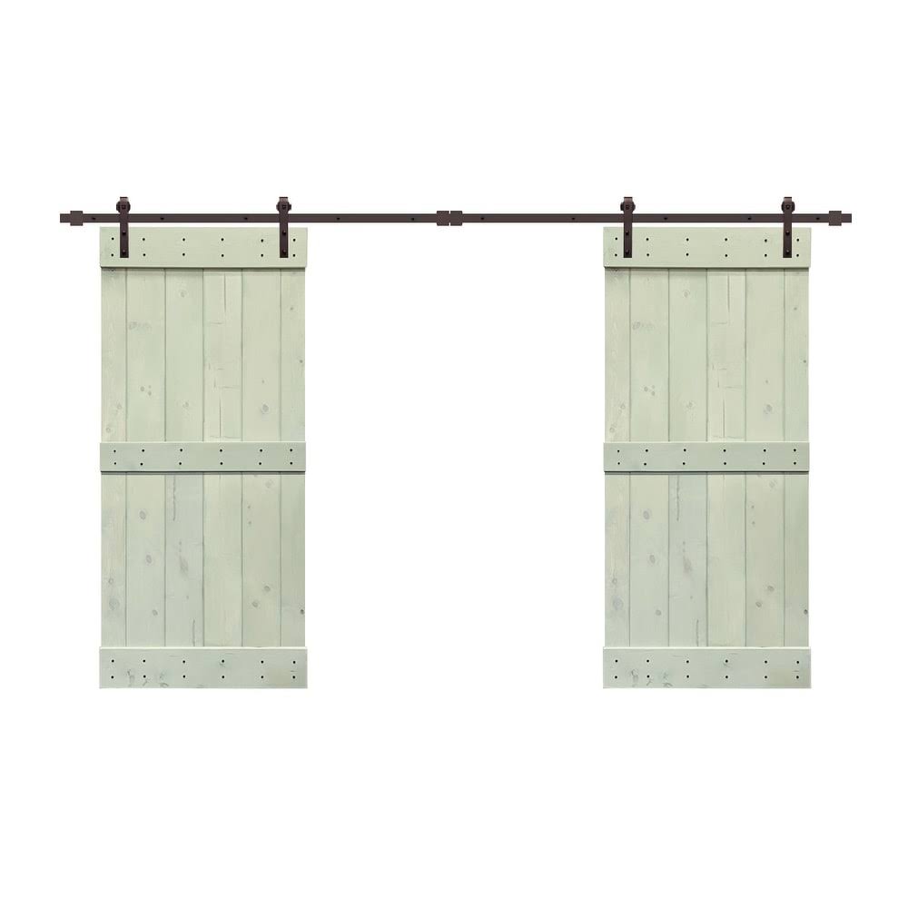 72 in. x 84 in. Solid Pine Wood Double Sliding Barn Door with Hardware Kit F627111