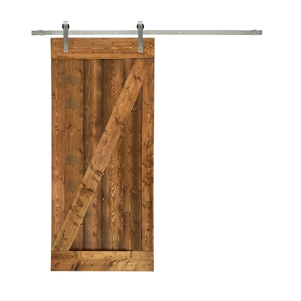24 in. x 84 in. Weather Gray Stained Solid Knotty Pine Wood Interior Sliding Barn Door with Sliding Hardware Kit Q346359