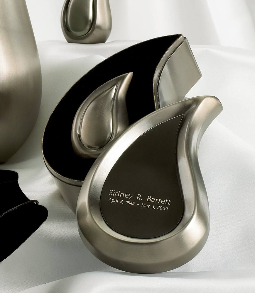 Brushed Pewter Tear Drop Keepsake Cremation Urn Set M98787