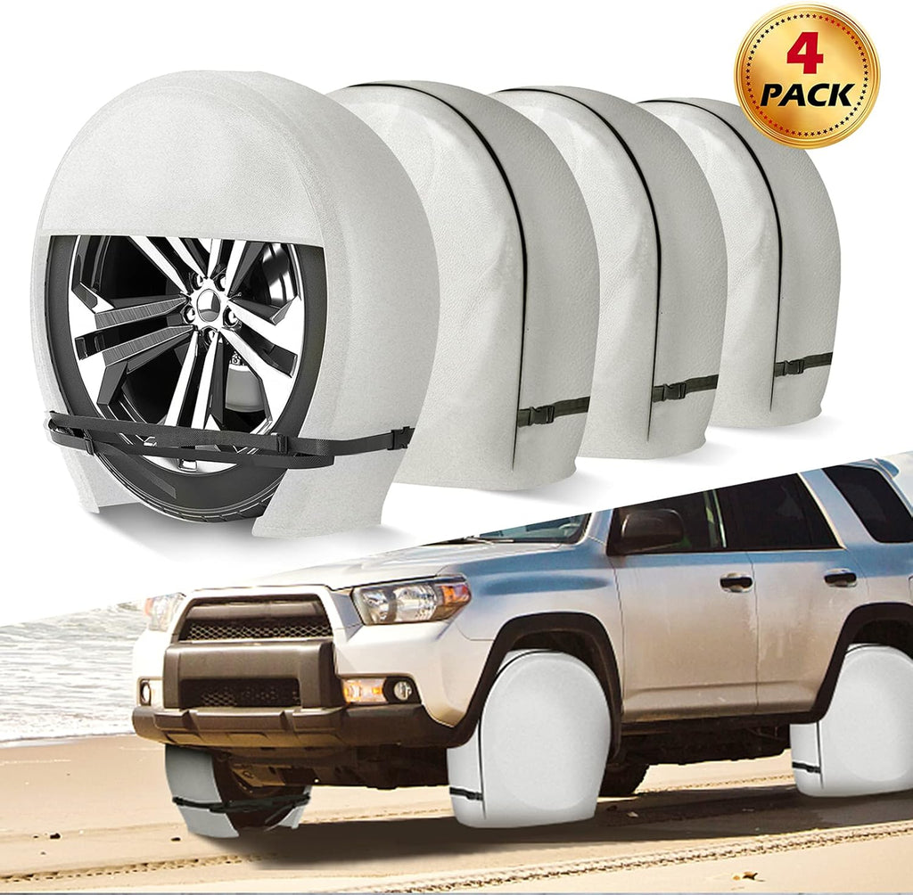 RV Tire Covers Set of 4, Heavy Duty Vinyl Wheel Covers for Diameter 29" to 31.75" (Black) X793