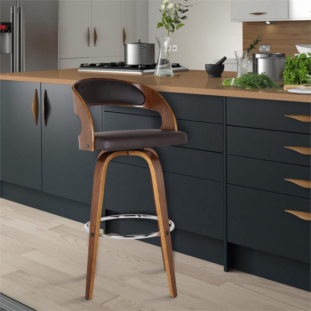 26" Wood/Faux Leather Counter Stool in Brown G146988