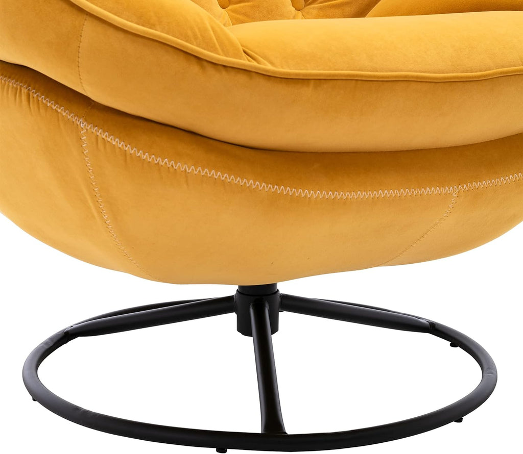 Yellow Velvet Lounge Chair with Ottoman P400