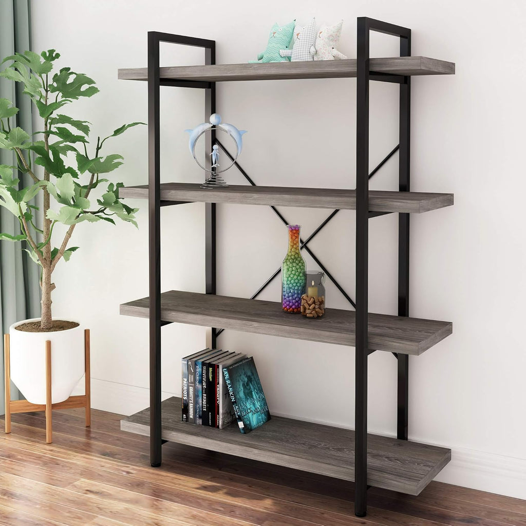 Gray Oak 4-Tier Metal and Wood Bookshelf F216568