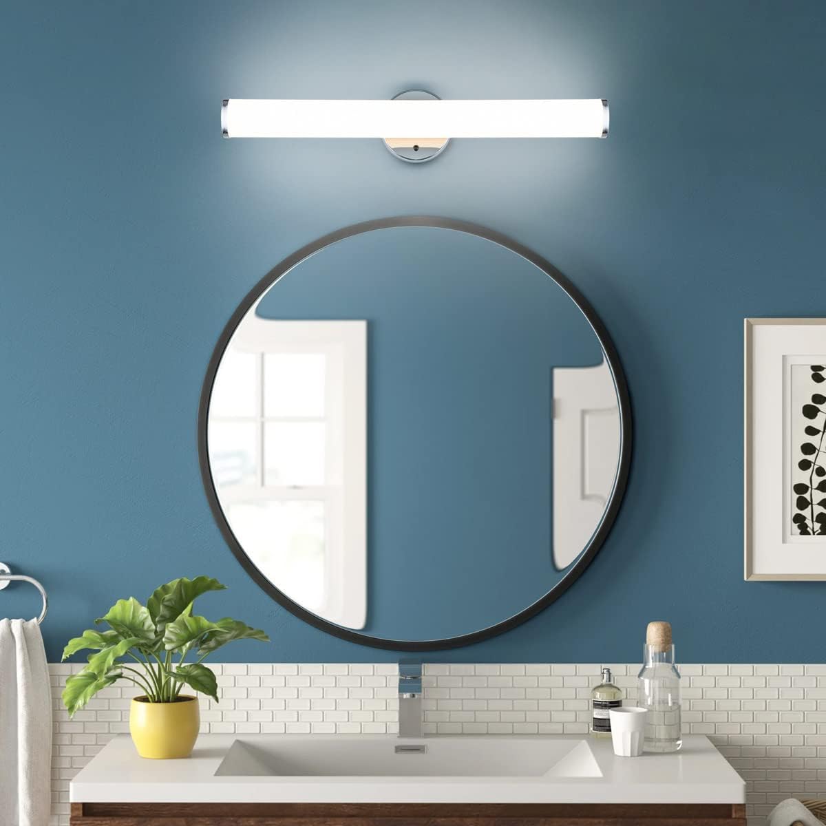 24in LED Vanity Light Dimmable Chromed Tube Cylinder Bar F7732