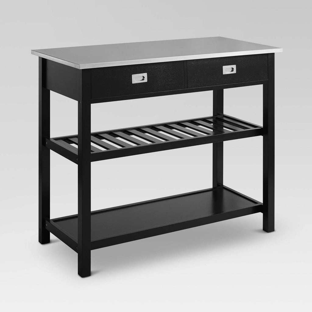 Black Stainless Steel Top Kitchen Island Cart X44438