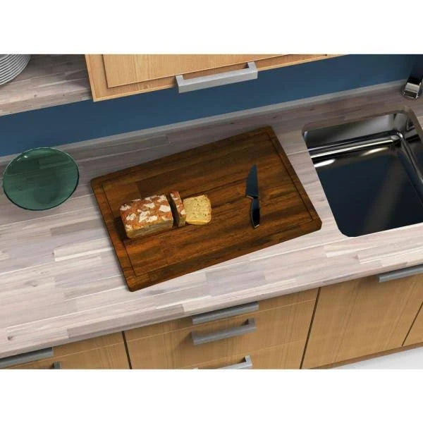 24 in. L x 16 in. D x 1 in. T Butcher Block Chopping Board in Golden Teak Stained Acacia M9678